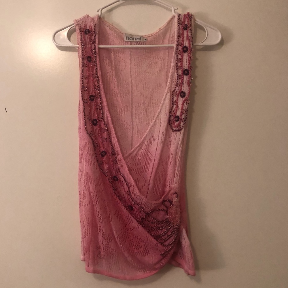 Pink cross front sleeveless beaded top